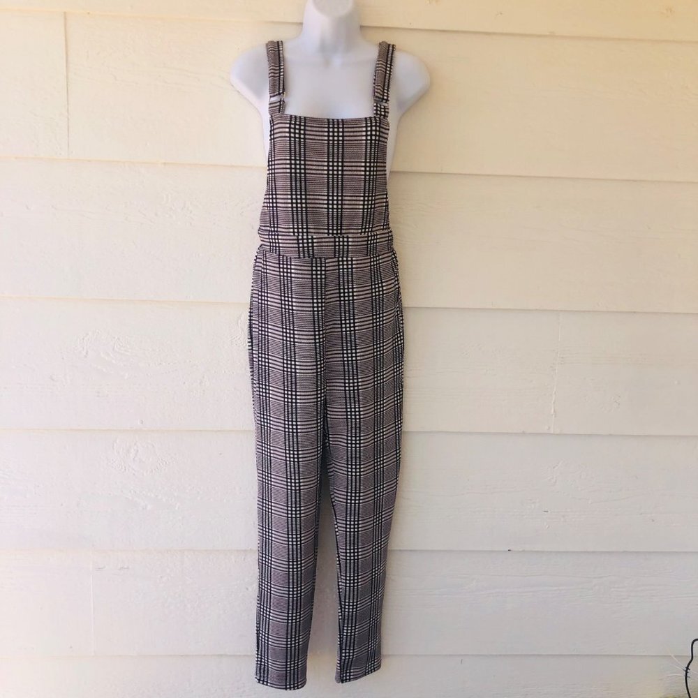 Shein Size Medium (6) Lightweight Checked Adjustable Overalls